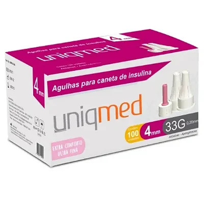 AGULHA CANETA INSULINA 33G 4MM UNIQMED CX 100 UN