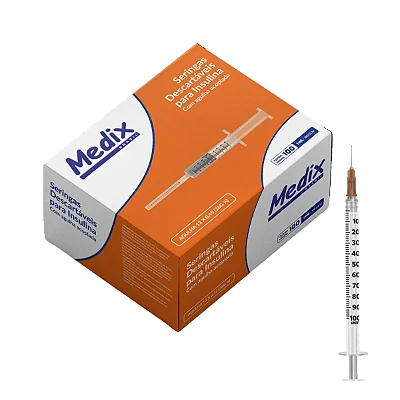SERINGA INSULINA C/ AGULHA 1ML 26G 13 X 0,45MM MEDIX CX 100 UN