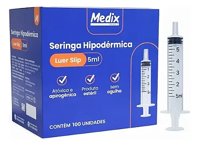 SERINGA S/ AGULHA 5ML LUER SLIP MEDIX 100 UN