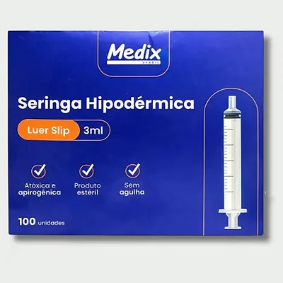SERINGA S/ AGULHA 3ML LUER SLIP MEDIX CX 100 UN