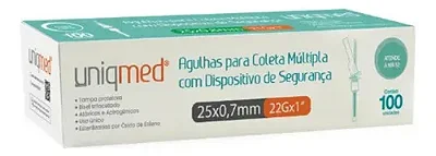 AGULHA COLETA MULTIPLA C DISP. SEGURANÇA 25 X O,7MM 22G UNIQMED CX 100 UN