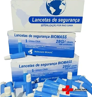 LANCETA DE SEGURANÇA 28G/1.8MM BIOMASS CX 100 UN