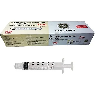 SERINGA S/ AGULHA 3ML LUER LOCK DESCARPACK CX 100 UN