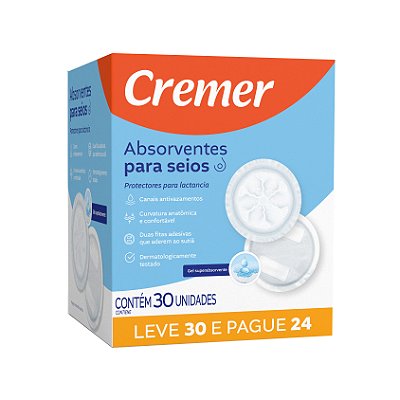 ABSORVENTES PARA SEIOS CARTUCHO CREMER CX 30 UN