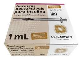 SERINGA INSULINA C/ AGULHA 1ML 13 X 0,45 MM 26G DESCARPACK 100UN