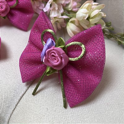 Laço de Tule Rosa Pink com Glitter para Pets