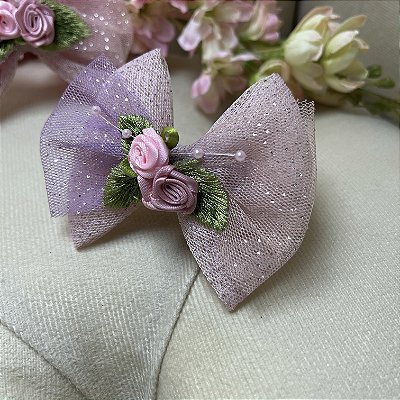 Laço Para Pets De Tule Rosa com Glitter Degradê