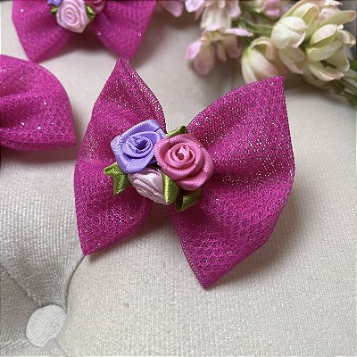 Laço para Pets Pink com Rosinhas