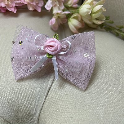 Laço de Tule Rosa para Pets