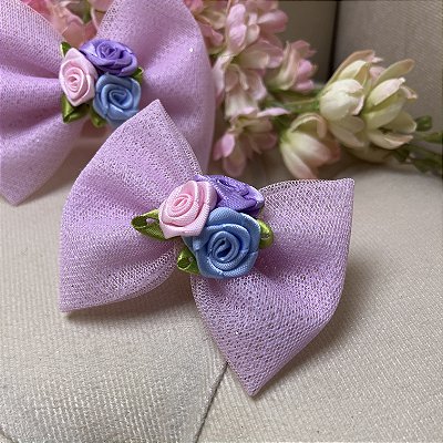 Laço de Tule Rosa com Rosinhas para Pets