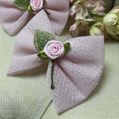 Laço de Tule com Glitter Rosa Claro para Pets