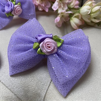 Laço de Tule Lilás com Rosinhas para Pets