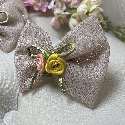 Laço de Tule cor Nude com Glitter para Pets