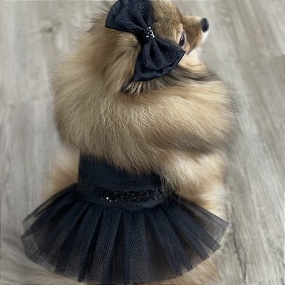 Saia Pet + Laço Coleção Glamour Preto GG