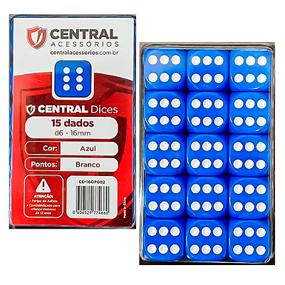 Central Dice - d6 de 16mm: Opaco Azul e Branco