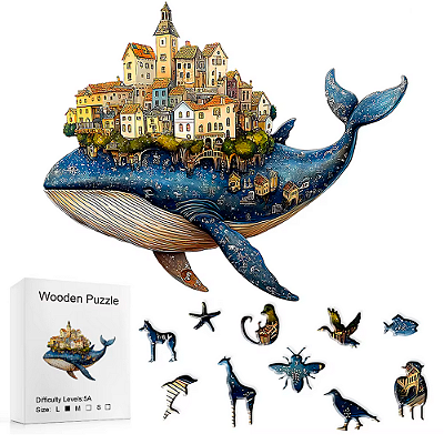 QUEBRA CABEÇA DE MADEIRA +-200 PEÇAS BALEIA AZUL