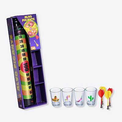 JOGO DARDOS DUPLA FACE DRINKS 50 ML 4 COPOS SHOTS VIDRO