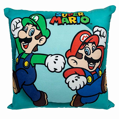 ALMOFADA  MARIO E LUIGI FIBRA VELUDO 40X40CM OFICIAL NINTENDO