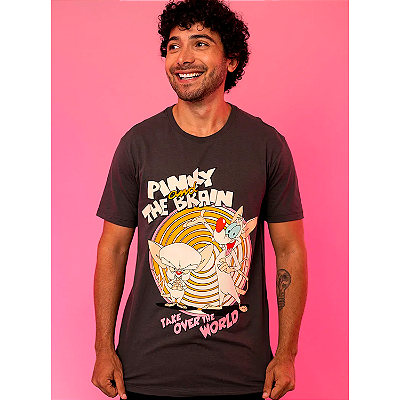 CAMISETA PITICAS PINKY E CEREBRO COR CHUMBO