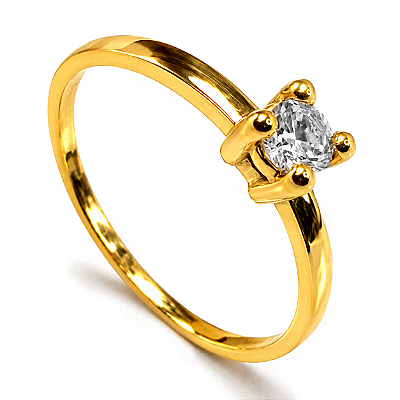 Anel Solitário Ouro 12K com Zircônia Princesa Noivado | AS23