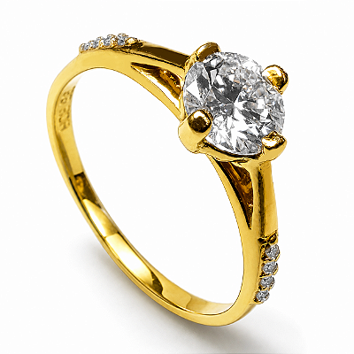 Anel Solitário Ouro 12K com Zircônia Eterno Noivado | AS53