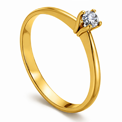 Anel Solitário Ouro 6K com Zircônia Love Noivado | AS02