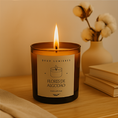 Flores de Algodão — Vela Artesanal Deux Lumières com Notas de Flor de Algodão, Algodão & Lírio