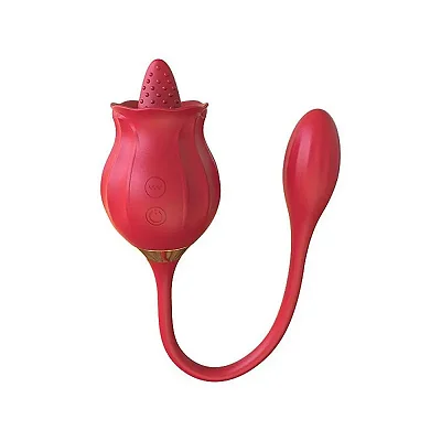ROSALLE | VIBRADOR ROSA COM LÍNGUA TEXTURIZADA E BULLET ESTIMULADOR