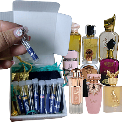Kit Olfativo 10 decants de 1ml Perfumes Árabes Femininos