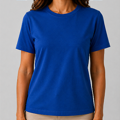 Blusa Azul Royal Lisa Básica Feminina Algodão