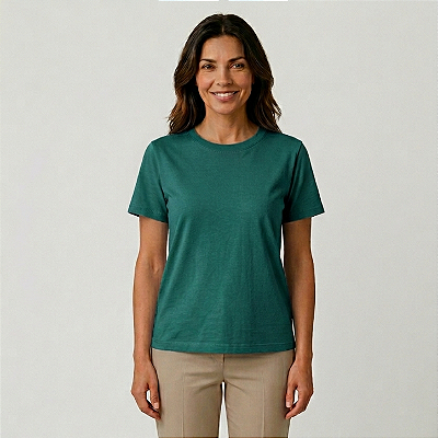Blusa Verde Turquesa Escuro Lisa Básica Feminina Algodão