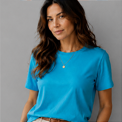 Blusa Azul Céu Lisa Básica Feminina Algodão