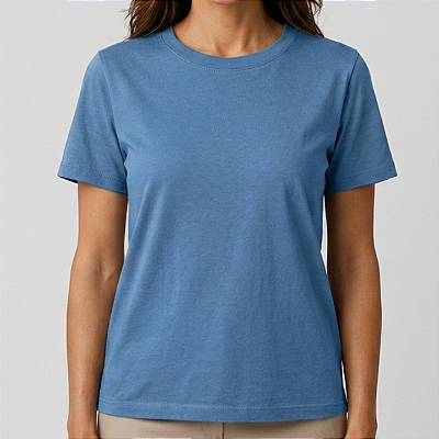 Blusa Azul Jeans Lisa Básica Feminina Algodão