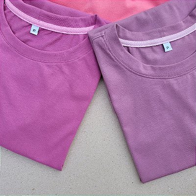 Kit Leveza-Rosé e Malva-Duas Blusas Básicas Lisas Femininas Algodã