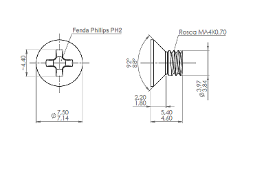 Parafuso Cabeça Chata Philips Inox 304 M4-0,70 x 4,60 a 5,40mm cfdes.