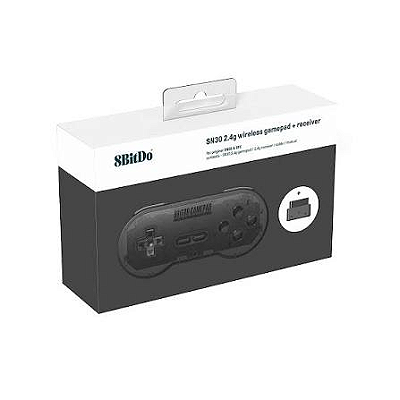 8BITDO SN.30 2.4G WIRELESS GAMEPAD+ RECEIVER (PRETO TRANSPARENTE) SNES/SFC - LACRADO