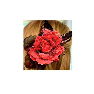 Rosa Vermelha com Preto para Cabelo ou Broche