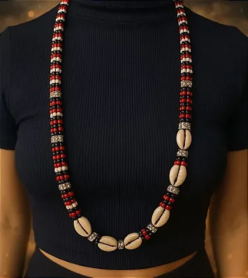 Guia Chicote Mesclada Preto, Vermelho e Branco com Búzios