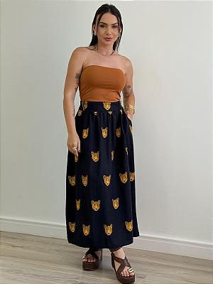 Saia midi estampa onça Sabrina