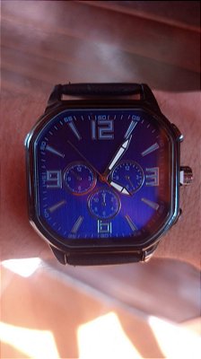 Relogio Steel Back Stainless Couro Preto