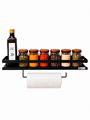 Prateleira Porta-Temperos com Porta-Toalha 50 cm Preta
