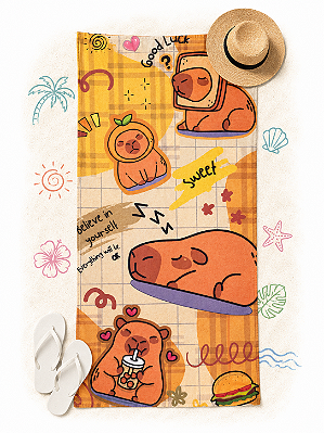 Toalha de Praia Capivara Coração 70 x 140 cm 200 g/m²