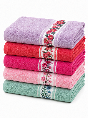 Kit 5 Toalhas de Banho Floral 70 x 120 cm 100% Algodão