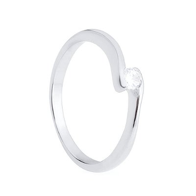 Anel Prateado Solitário Ponto de Luz Zircônia