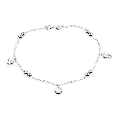 Tornozeleira Prateada Fundo do Mar e Pérolas