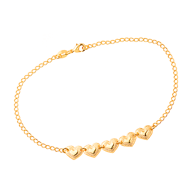 Tornozeleira Dourada 5 Corações