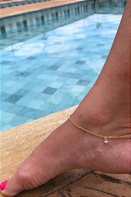 Tornozeleira Com Pingente De Ponto De Luz Banhado Em Ouro 18k