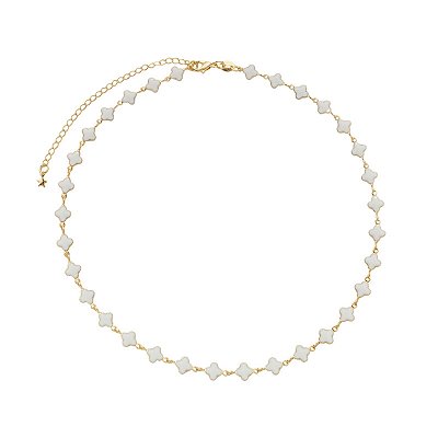 Colar Dourado com Trevos Brancos
