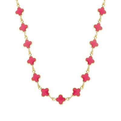 Colar Dourado de Trevos Rosas