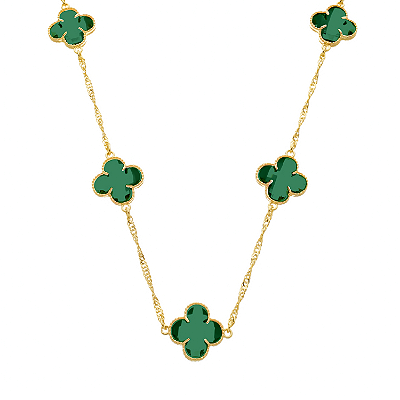 Colar Dourado 5 Trevos Verde